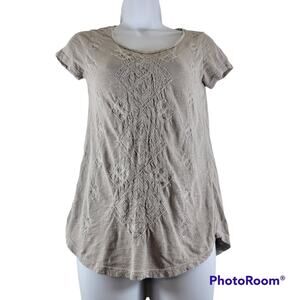 Lucky Brand Light Grey Embroidered Short Sleeve Tee Size XS